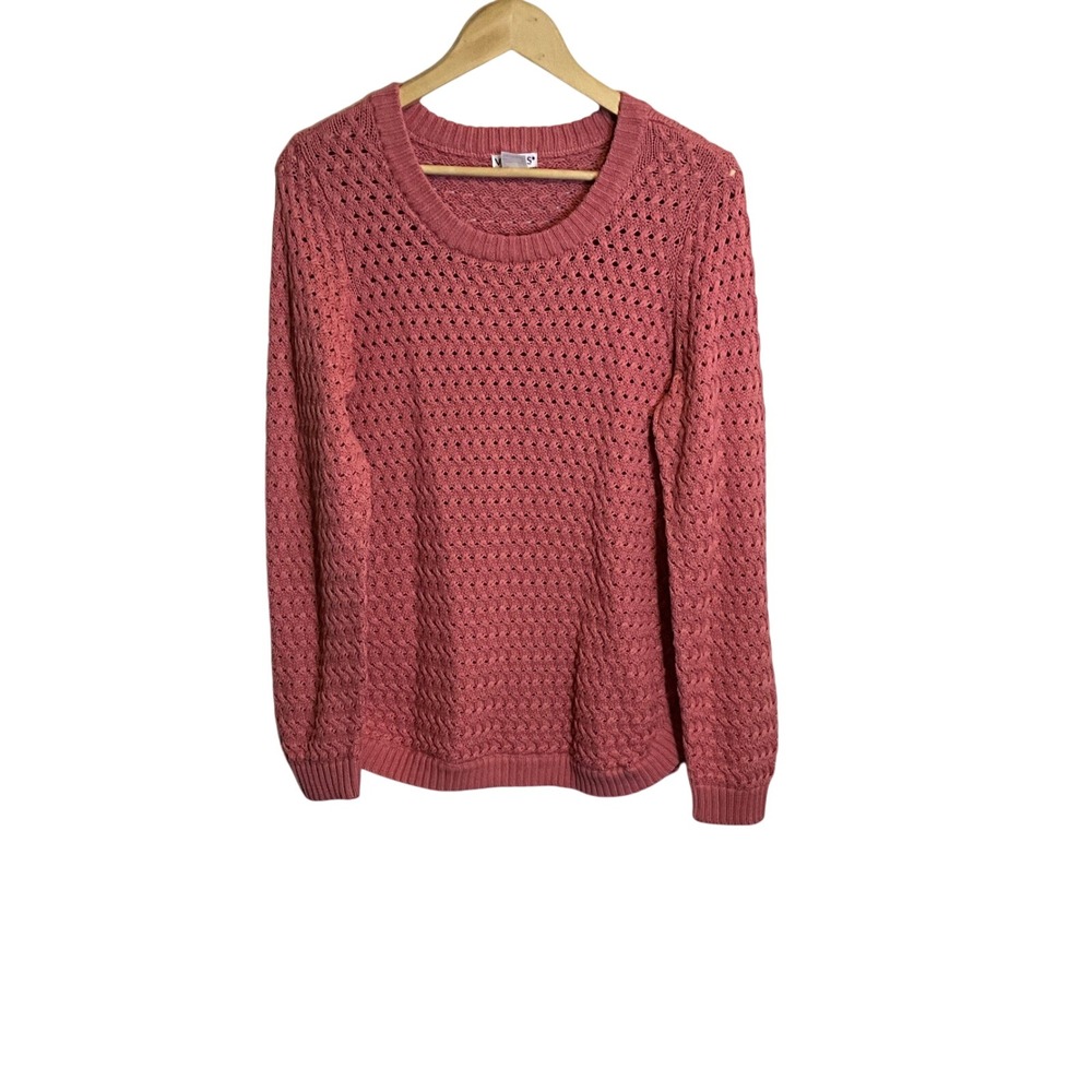 Venus Women's Pink Textured Knit Sweater Crew Neck Long‎ Sleeve Casual